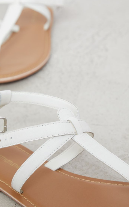 White Real Leather Basic Toe Thong Strap Flat Sandals