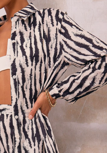 Black Zebra Printed Oversized Shirt