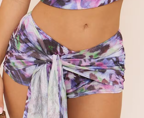Low Rise Draped Detail Hot Pants In Purple Multi Print