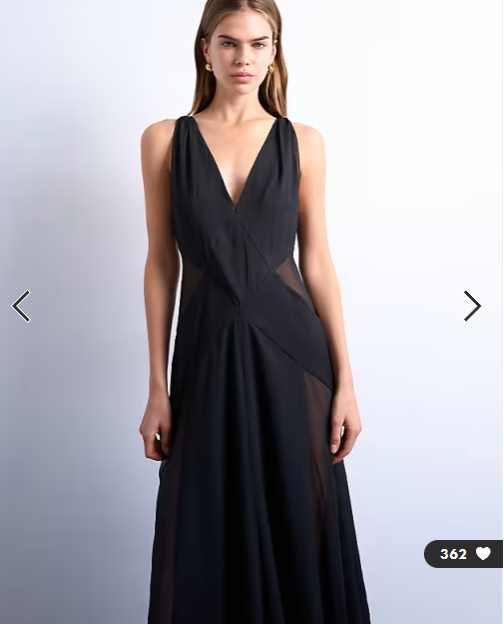 Topshop plunge full hem occasion dress with sheer panels in black