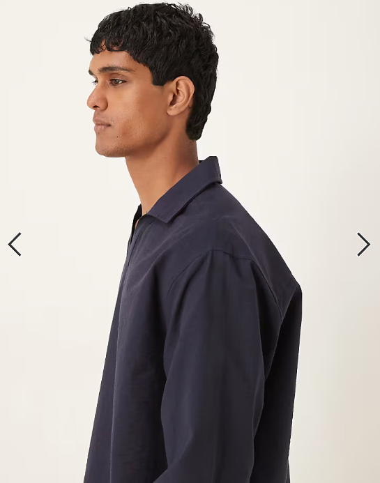 ASOS DESIGN oversized textured shirt with open collar in navy