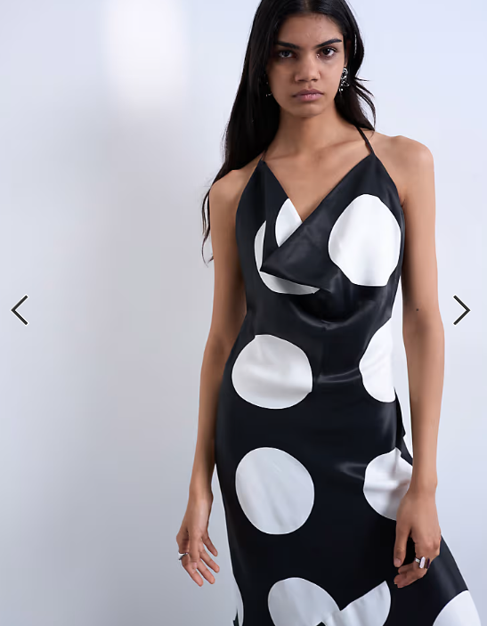 Topshop occasion cowl neck dress in mono polka dot print