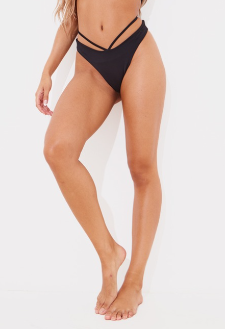 Black Tie Waist V Front Bikini Bottoms