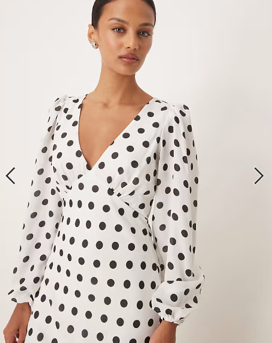 Lace & Beads long sleeve ruffle hem maxi dress in white polka dot