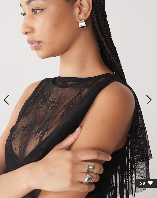 COLLUSION lace flutter one shoulder top in black