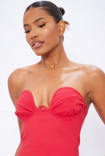 Red Underwire Detail Bandeau Bodycon Dress