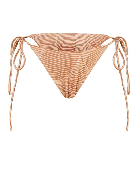 Cream Contrast Textured Rib Tie Side Bikini Bottoms