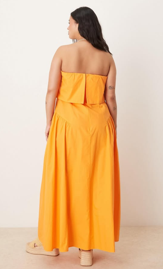 Asos - curve fold over bandeau midi dress in orange