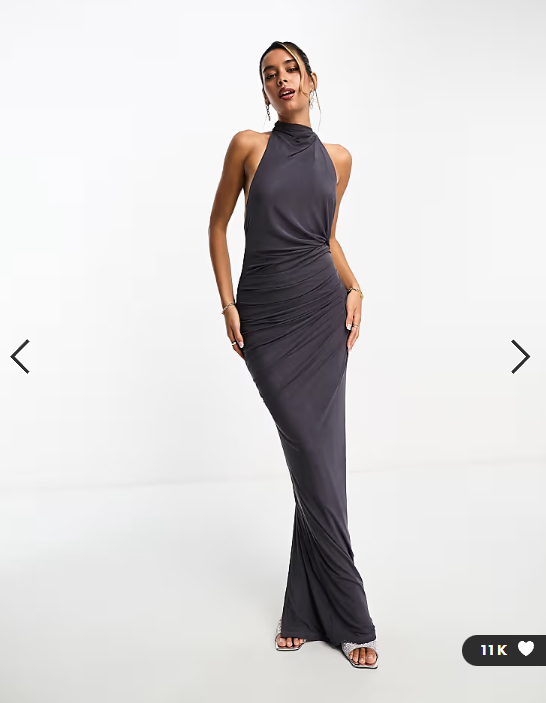 ASOS DESIGN mesh twist bust detail halter maxi dress with tie back neck in charcoal grey