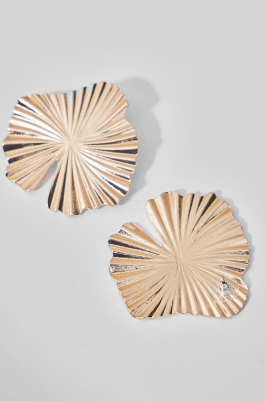 Gold Textured Large Floral Stud Earrings