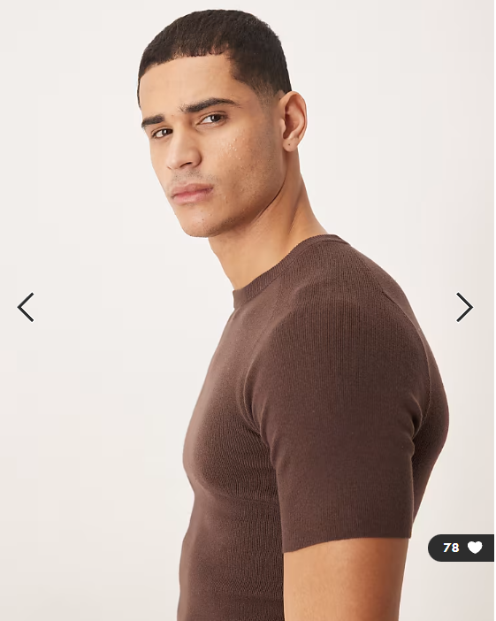 ASOS DESIGN essential muscle fit knitted rib saddle sleeve t-shirt in brown