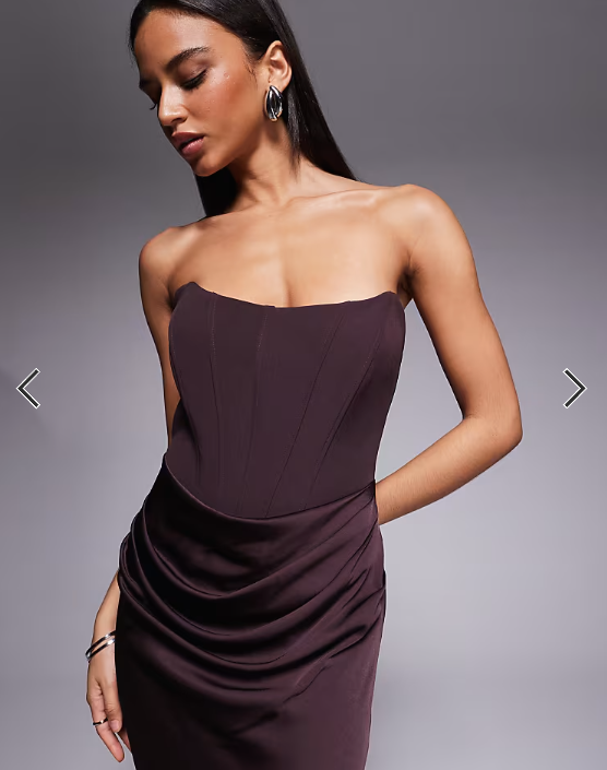 Forever New corset drape strapless maxi dress in dark chocolate