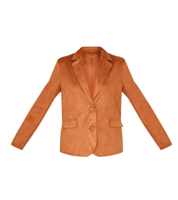 Plt - Tan Faux Suede Tailored Oversized Blazer