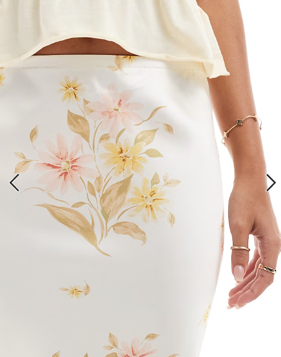 New Look satin bias midi skirt in yellow floral