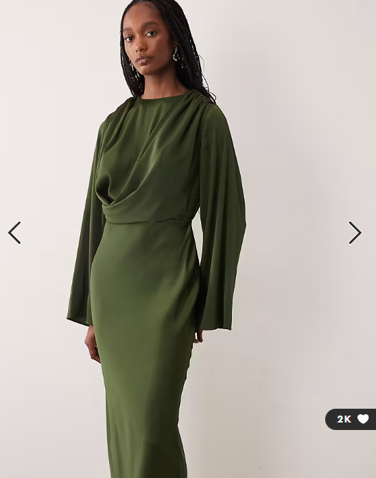 ASOS DESIGN Tall flute sleeve draped maxi dress in khaki