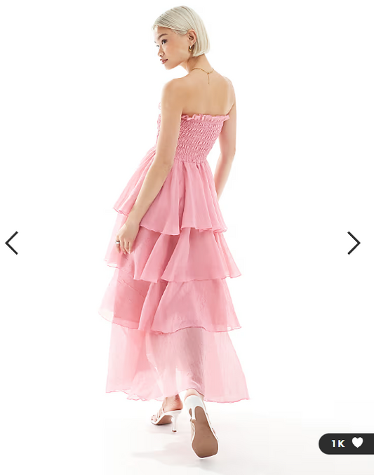 Vero Moda shirred bodice tiered ruffle hem maxi dress in pink