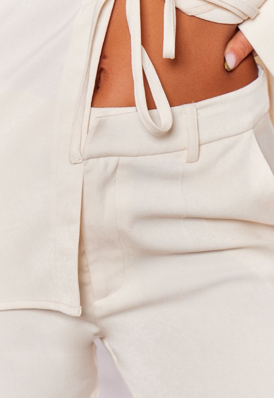 Cream Premium Mid Rise Wide Leg Trousers