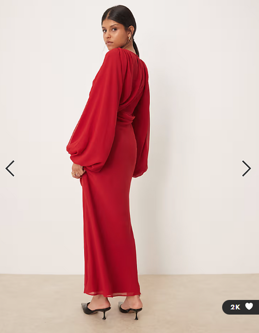 ASOS DESIGN drape front maxi dress with blouson sleeves in red
