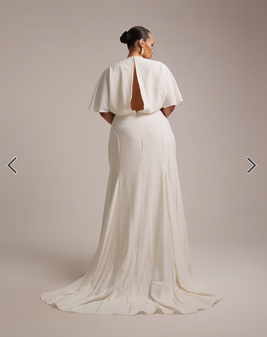ASOS DESIGN Curve bridal cape sleeve godet maxi dress in ivory