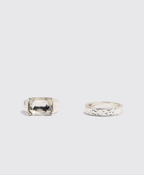 2 Pack Mixed Stone Signet Rings In Silver - silver
