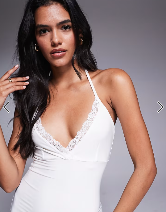 Fashionkilla double sculpted slinky lace trim wrap halterneck mini dress in white