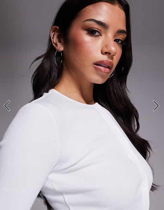 The Frolic exclusive ribbed button through long sleeve top co-ord in white