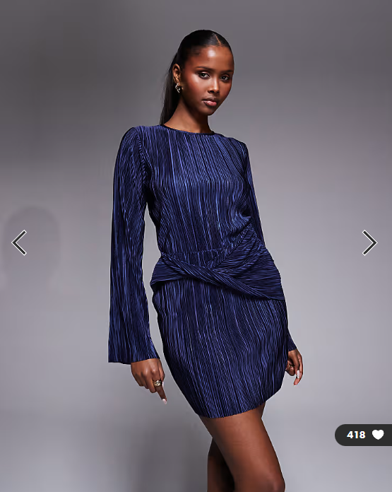 ASOS DESIGN plisse wrap front mini dress in navy