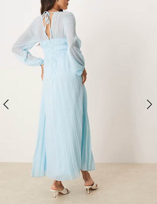 ASOS DESIGN Maternity plunge long sleeve pleated midaxi dress in pastel blue