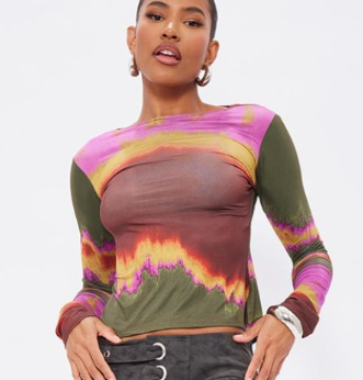 Pink Slinky Printed Long Sleeve High Neck Top
