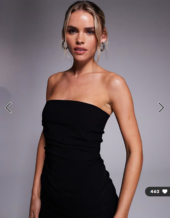 Vesper Petite bengaline bandeau ruched waist thigh split maxi dress in black