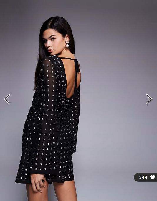 ASOS DESIGN angel sleeve star embellishment mini dress in black