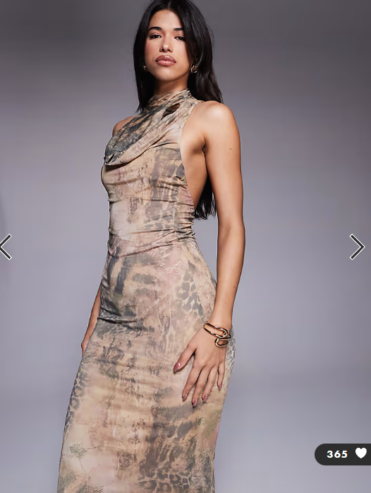 ASOS DESIGN cowl hardware mesh maxi dress in mixed animal print