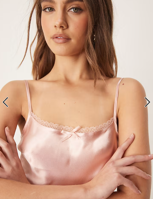 Miss Selfridge satin lace mix maxi slip dress in light pink