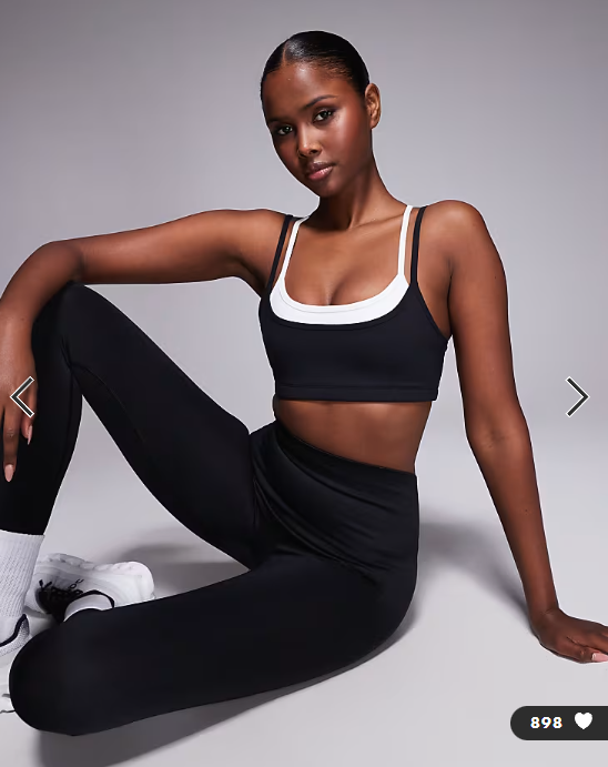 4505 soft touch double layer strappy sports bra with removable padding in black and white