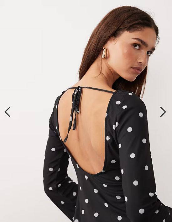 Princess Polly Lukea mesh flare sleeve open back mini dress in black polka