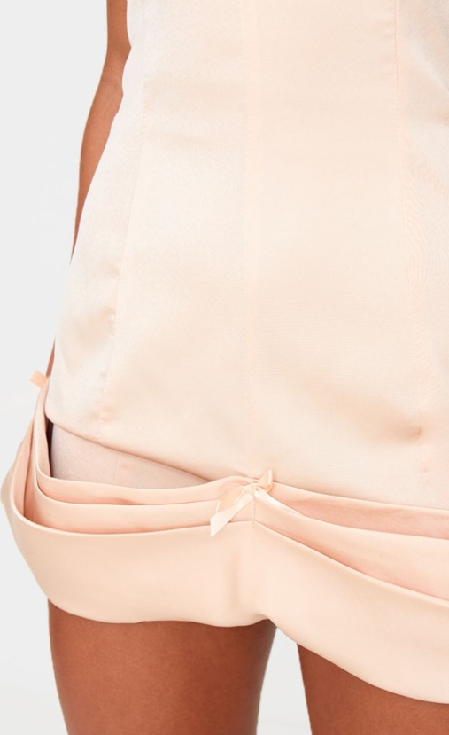 Champagne Satin Bow Detail Bodycon Dress