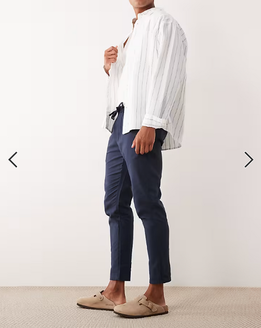 ONLY & SONS linen mix cropped pants in blue melange