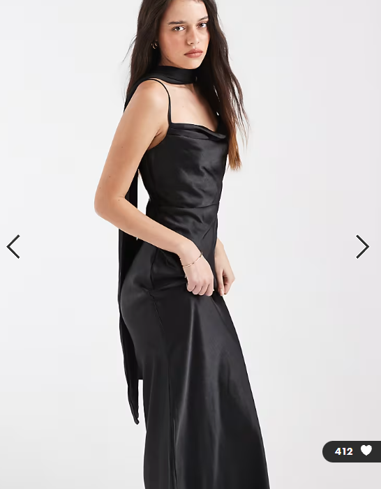 Pretty Lavish Bridesmaid Keisha satin cowl neck maxi dress with scarf in black