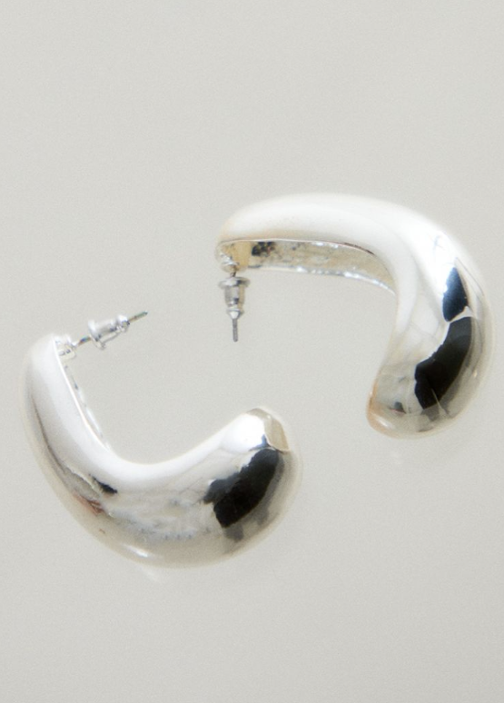 Silver Chunky Flat Curved Earrings