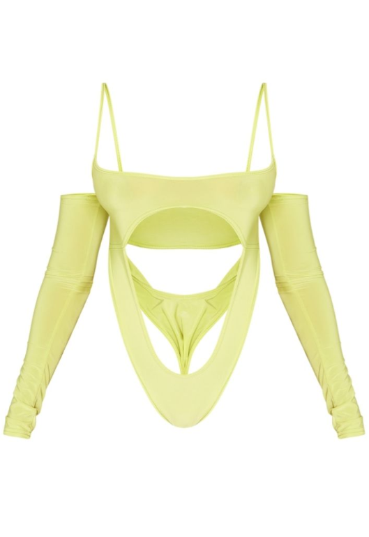 Lime Slinky Cut Out Detail Bodysuit