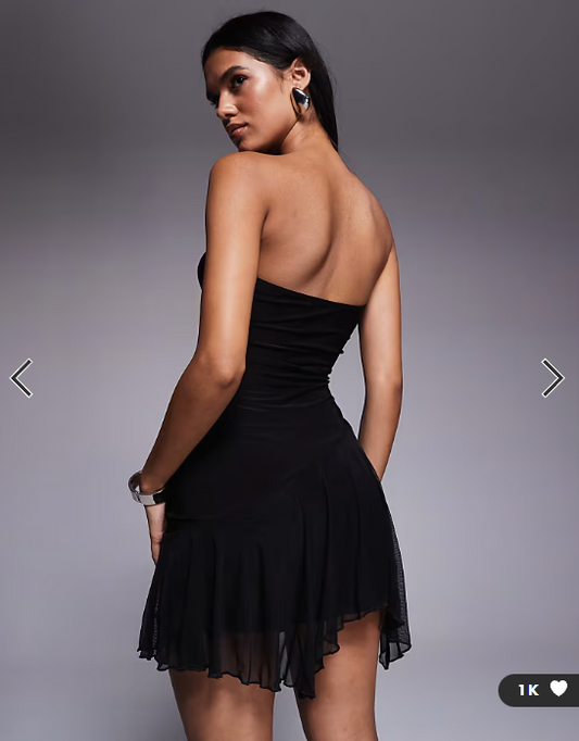 Fashionkilla exclusive mesh overlay bandeau asymmetric frill hem mini dress in black