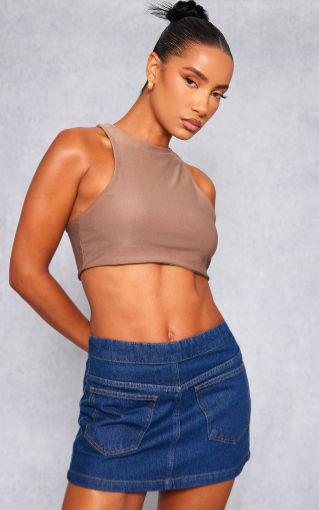 Indigo Blue Wash Pocket Front Reverse Look Denim Mini Skirt