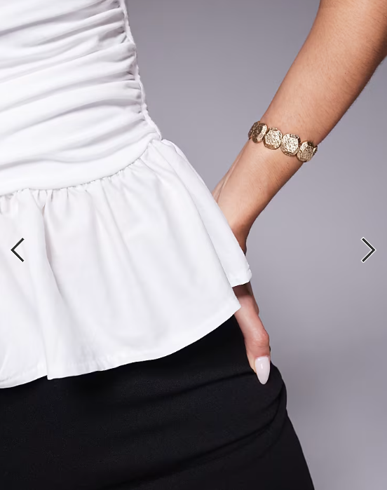 ASOS DESIGN asymmetric contrast fabric peplum hem top in ivory