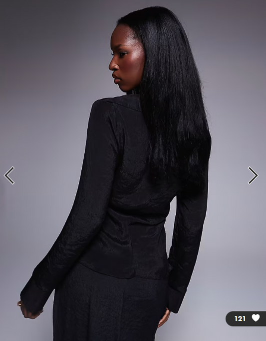 Asos - sheer crinkle long sleeve shirt black