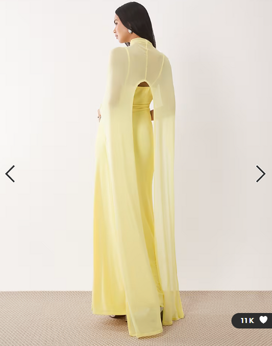 ASOS DESIGN exaggerated cape maxi dress in lemon