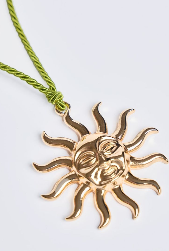 Gold sun detail khaki rope necklace