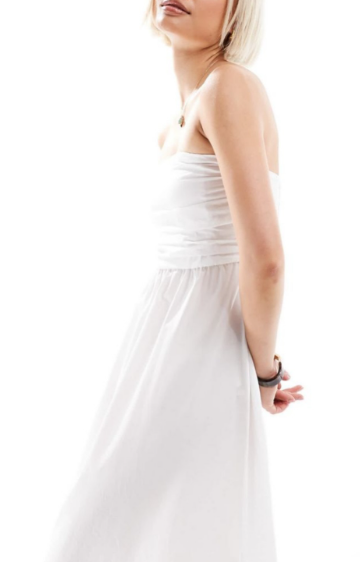 Pull&Bear - poplin ruched detail bandeau midaxi dress white