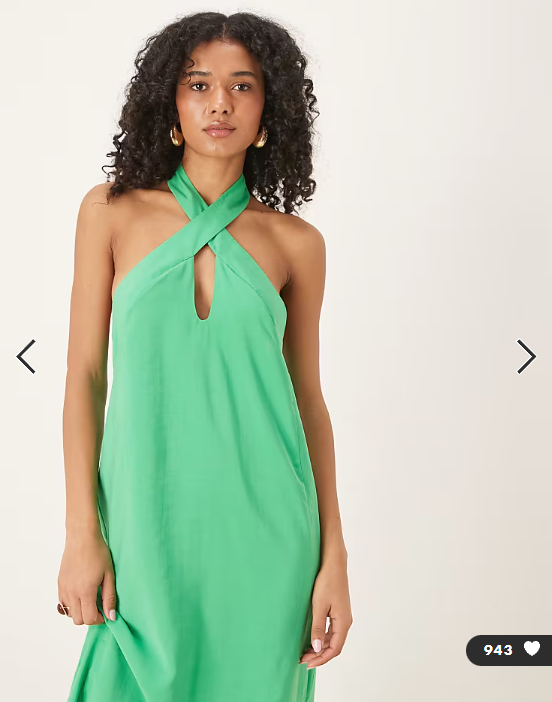 Asos - cross neck column midi dress with side splits in bright green
