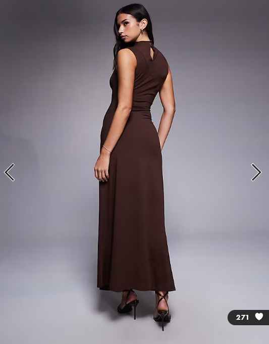 ASOS DESIGN high neck seamed drape maxi dress in chocolate