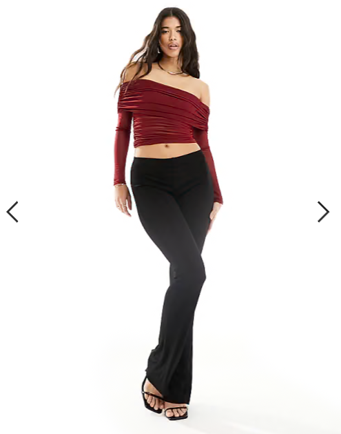 ASOS DESIGN deep bardot mesh long sleeve top in burgundy